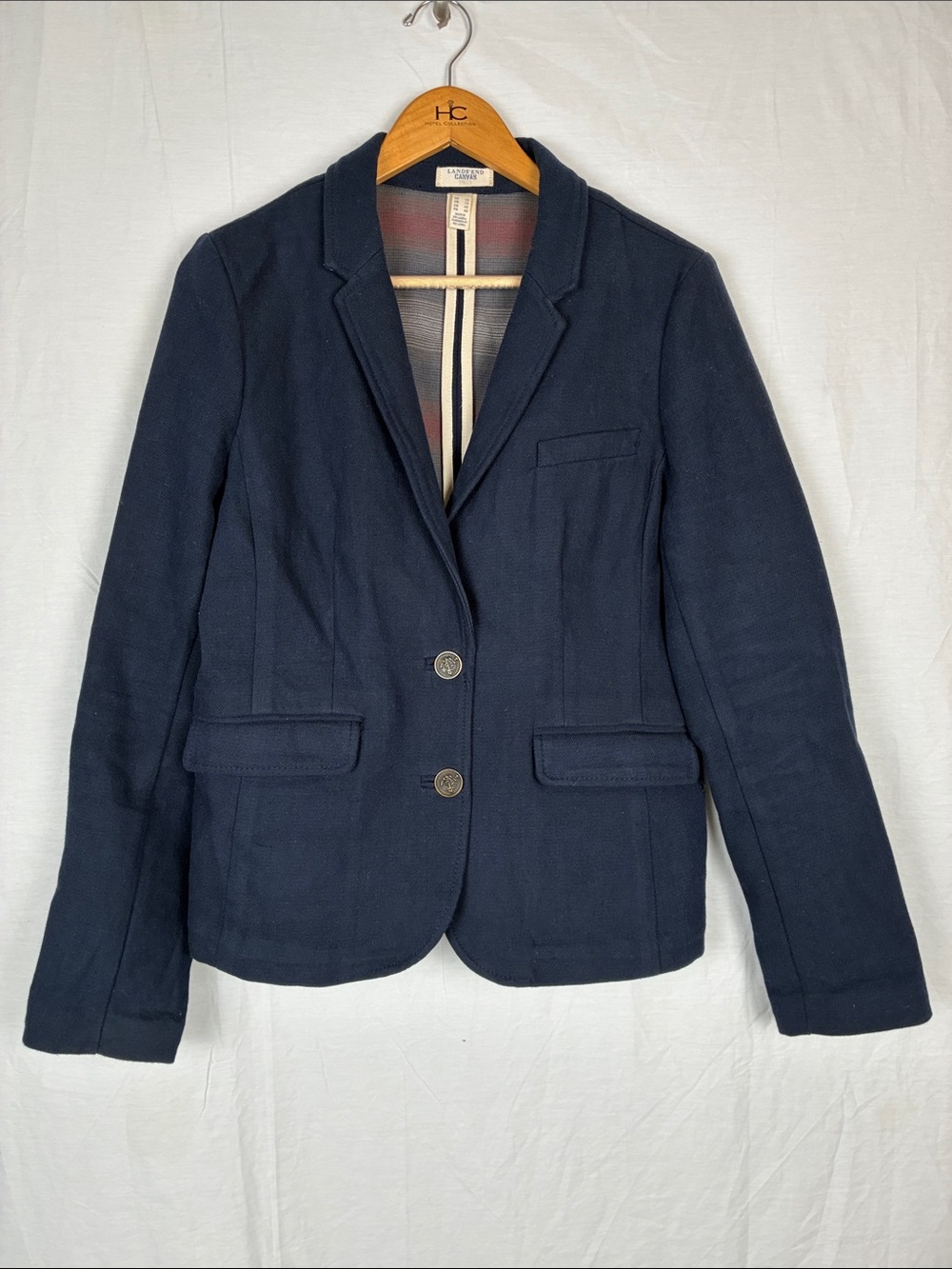 Lands’ End Women’s 10 Dark Navy Canvas Knit Blazer Jacket Collegiate Workwear